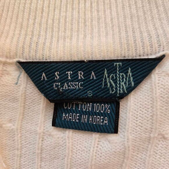 Astra Classic Womens White Cotton Cable Knit Full Zip Cardigan Sweater Small - Picture 2 of 12